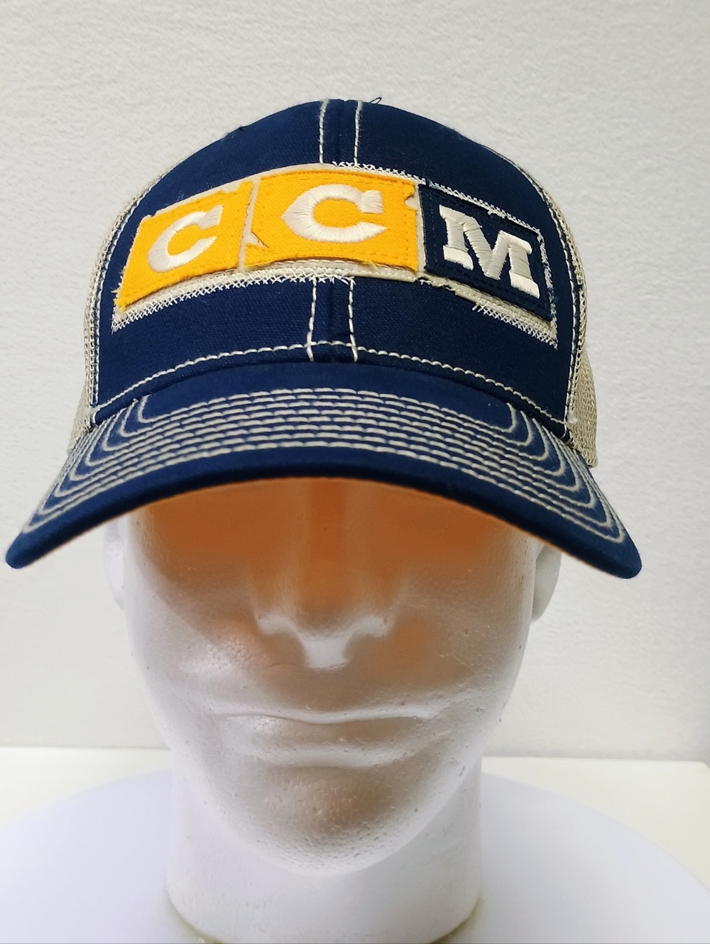 ECHL Hockey Hat Stockton Thunder CCM Navy and Gold Logo Trucker Cap